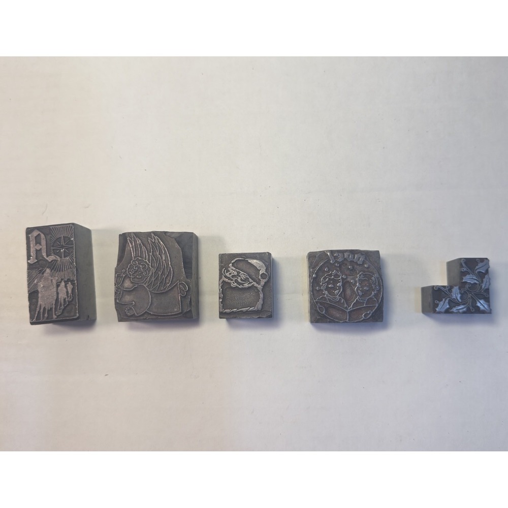 Set Of 5 Vintage German Hand Carved Metal Christmas Stamps HEAVY‎